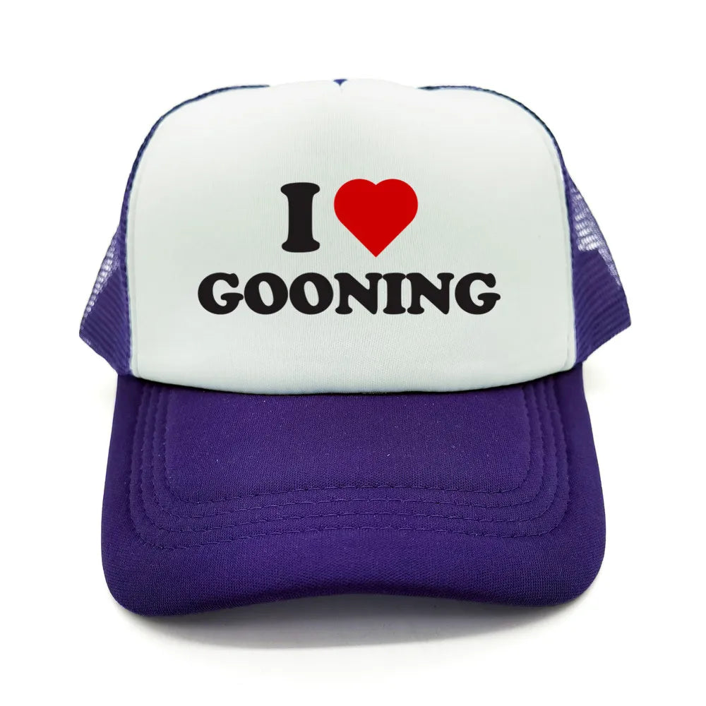 Juokingos „I Love Gooning“ beisbolo kepurės. Šaunios vasarinės vyriškos tinklinės kepurės. Humoro kupinos „Trucker“ stiliaus kepurės. Unisex lauko tinklinės kepurės MZ-080
