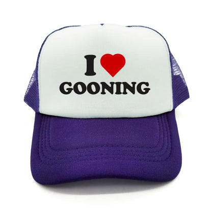 Juokingos „I Love Gooning“ beisbolo kepurės. Šaunios vasarinės vyriškos tinklinės kepurės. Humoro kupinos „Trucker“ stiliaus kepurės. Unisex lauko tinklinės kepurės MZ-080