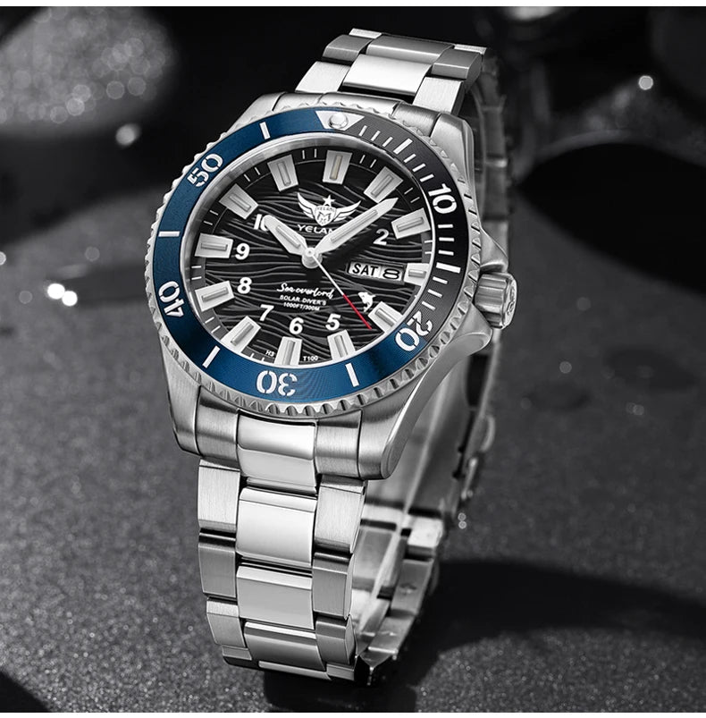 Yelang V1217 300m Diving Solar Watch Japan VS43 Swiss Super Luminous Water Ghost Waterproof Top Sapphire Aluminum Bezel Reloj