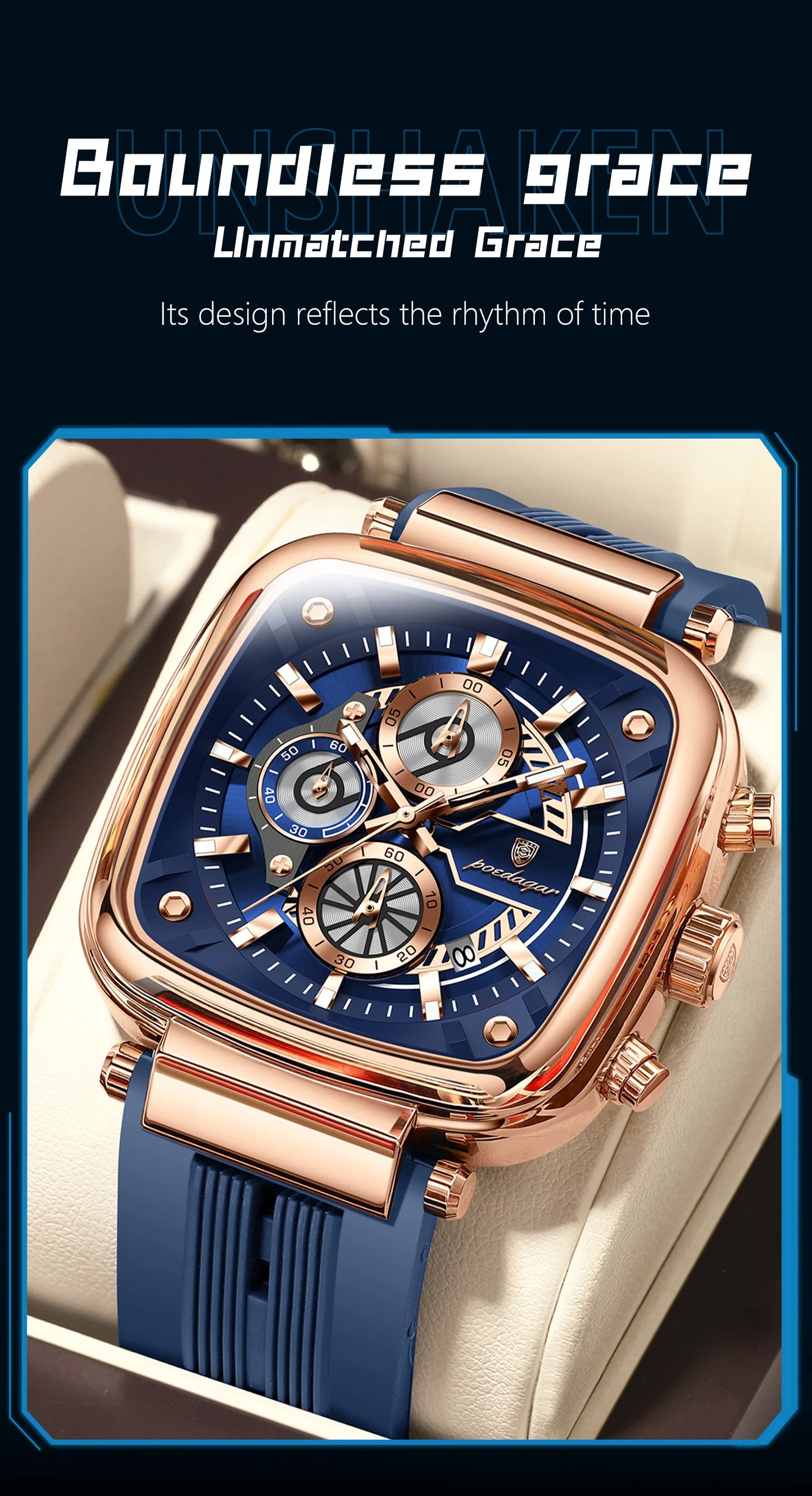 POEDAGAR Square Sport Man Wristwatch Date Waterproof Luminous Chronograph Watch For Men Silicone Strap Men's Quartz Watches Male