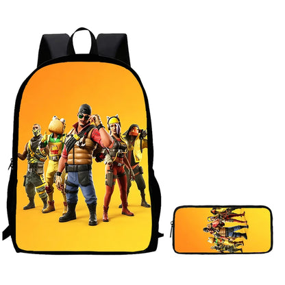 2Pcs Fortnite Kids Backpack Set Pencil Case Lightweight Durable School Bag For Boys Girls 6-9 Years Old Daily School Supplies