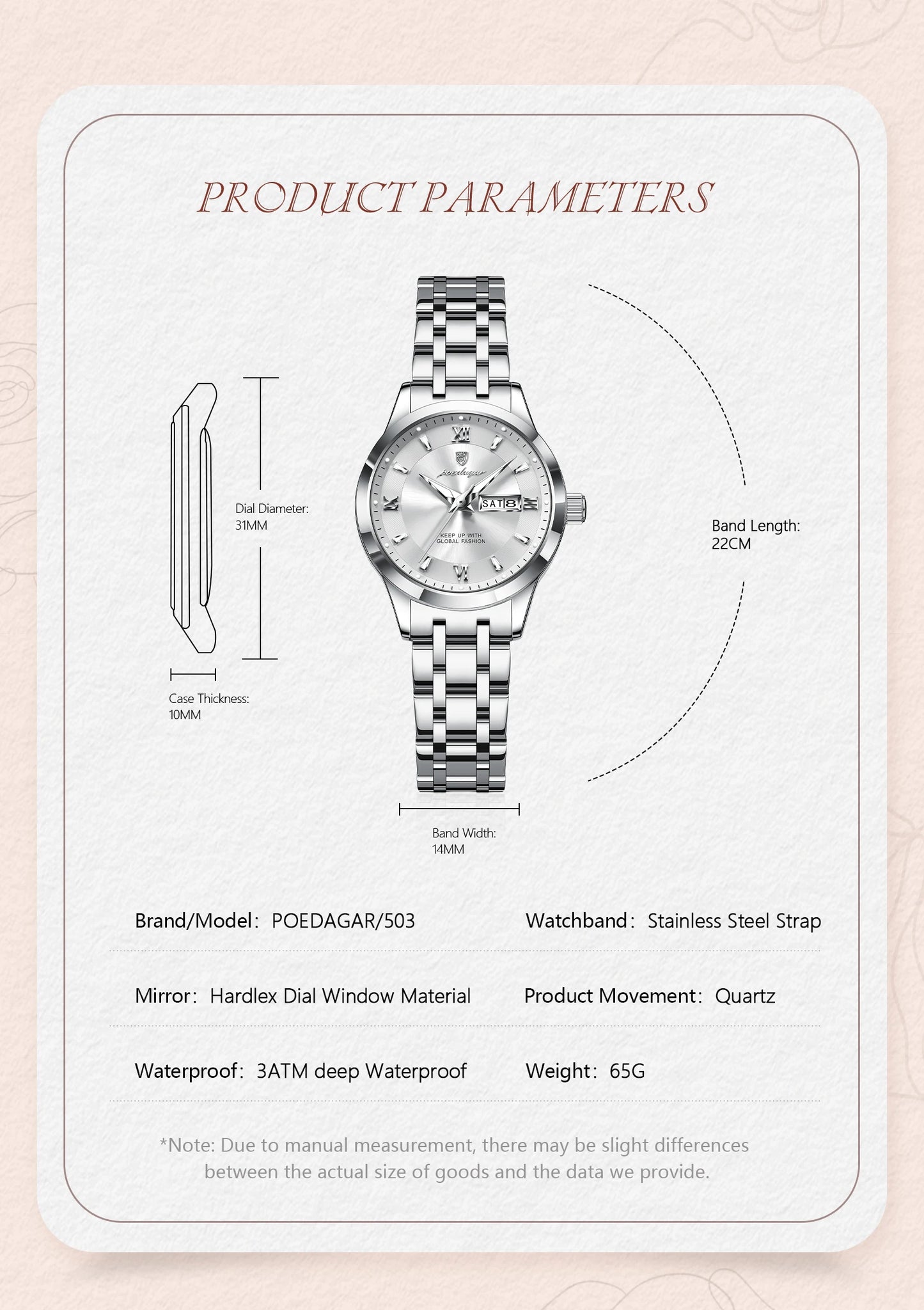 POEDAGAR Luxury Elegant Woman's Watches Luminous Waterproof Stainless Steel Ladies Wristwatch Quartz Week Date Women Watch Reloj