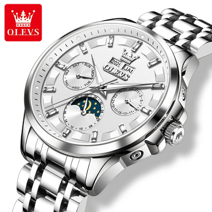 OLEVS 7070 Automatic Men's Watches Luxury Multi functional  Perpetual Calendar Moon Phase Luminous Mechanical Wristwatch For Man