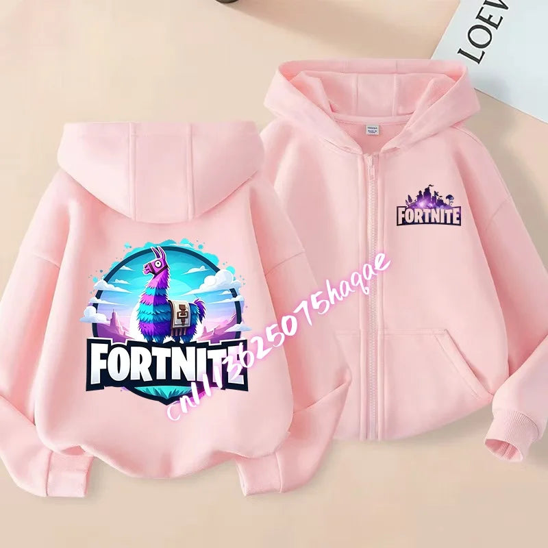 Ny Fortnite-hættetrøje til børn med lynlås, tegneserie- og anime-inspirerede hættetrøjer, afslappet og åndbar jakke til drenge, børnetøj til foråret 2026