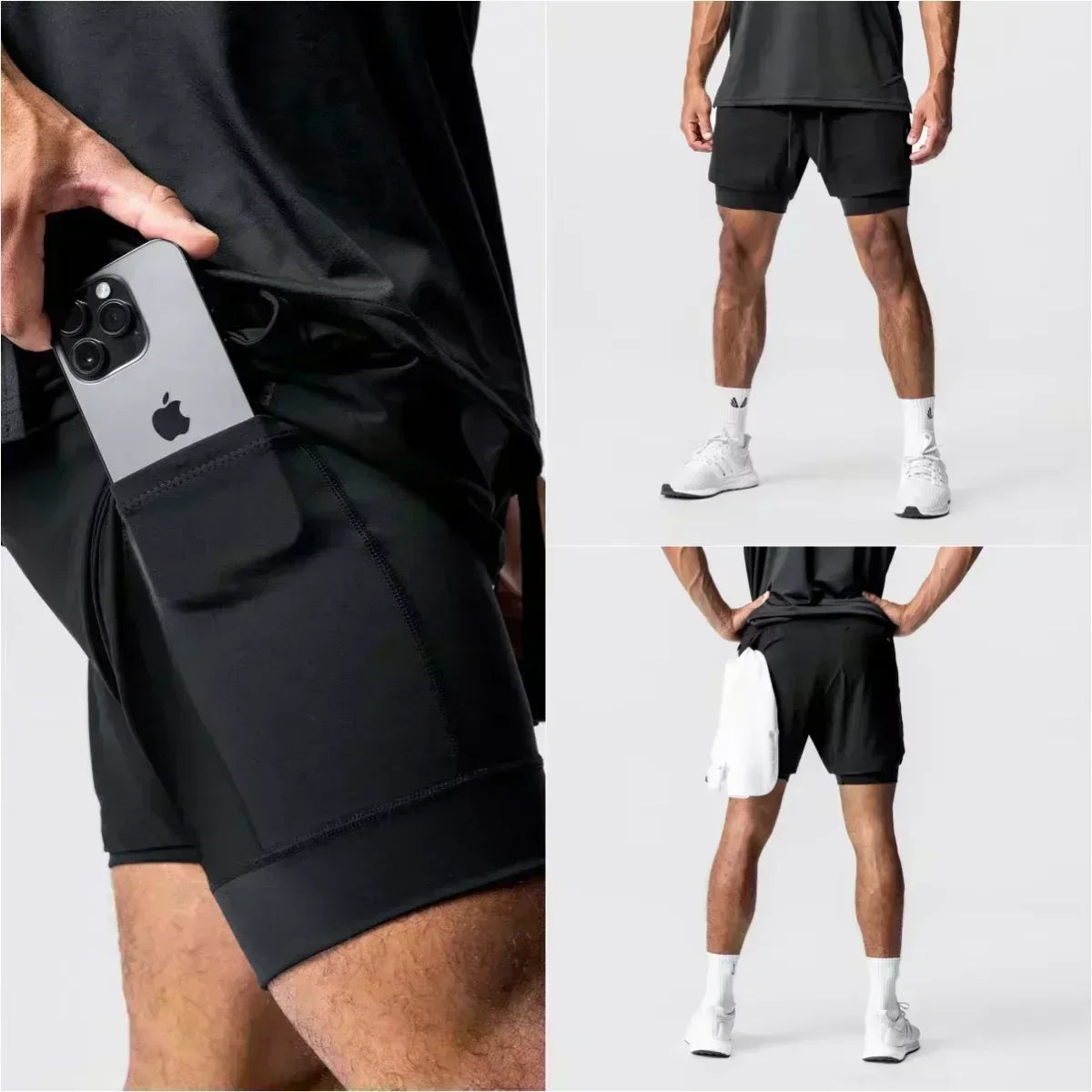 Dragon Ball Men's Double-layer Shorts Son Goku Summer Japanese Anime Fake Two-piece Sports Fitness Quick-drying Shorts, Produit gaming premium Fraquane