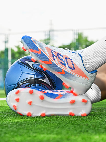 Chaussures de football pour adultes, modèle AG FG, avec crampons longs renforcés, empeigne respirante en PU, chaussures de football unisexes pour matchs sur gazon synthétique.