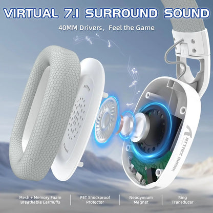 Auriculares gaming inalámbricos MAMBASNAKE x ATTACK SHARK L90 RGB – Tri-Mode Bluetooth 2.4G inalámbricos y con cable, auriculares gaming plegables con micrófono desmontable
