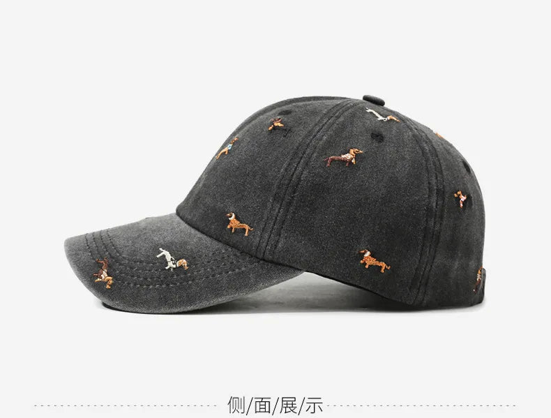 New puppy retro spring and autumn fashion washed Auteng soft top baseball cap, street worn new duckbill hat with embroidery