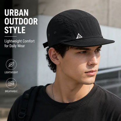 Unisex 5 Panel Camp Cap Quick Dry Waterproof Short Brim Adjustable Lightweight Breathable Cap for Hiking Camping Outdoor Daily