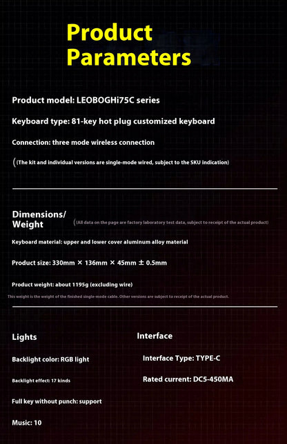 LEOBOG Hi75C Mechanical Wireless Keyboard Aluminium 3-Mode With Knob Hot Swap RGB Gasket Hi75C Gaming Keyboard Customization PC