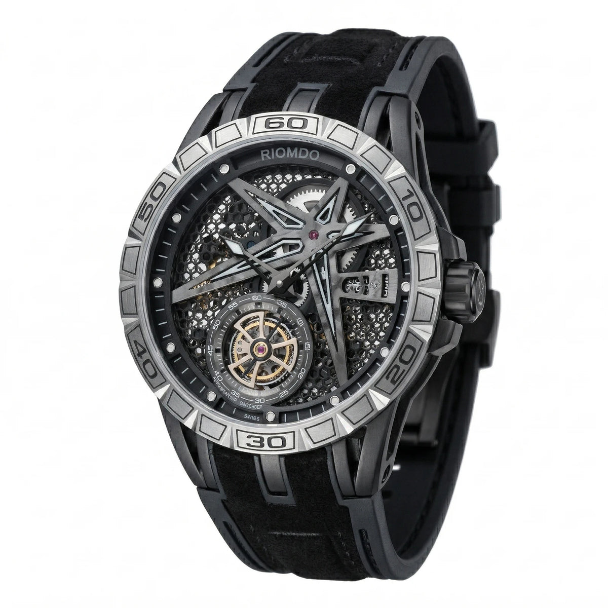OBLVLO Mens Luxury Machinery Skeleton Dial Mechanical Automatic Watch Analog White Rubber Band Military Watch RD-901