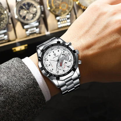 Relógio de luxo para homem POEDAGAR, estanque, luminoso, com data, desportivo, bracelete em aço inoxidável, movimento de quartzo.