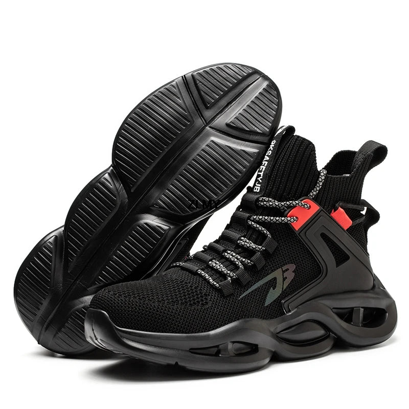 Zapatillas de seguridad transpirables para hombre con puntera de acero, resistentes a perforaciones, botas de trabajo ligeras de caña alta, calzado de seguridad anti-punzadas, nuevo