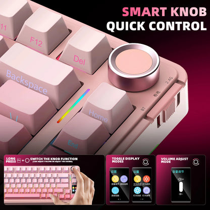 Tastiera meccanica AULA S75 PRO 75% layout personalizzato, retroilluminazione RGB, wireless Bluetooth, tastiera da gaming con schermo e manopola