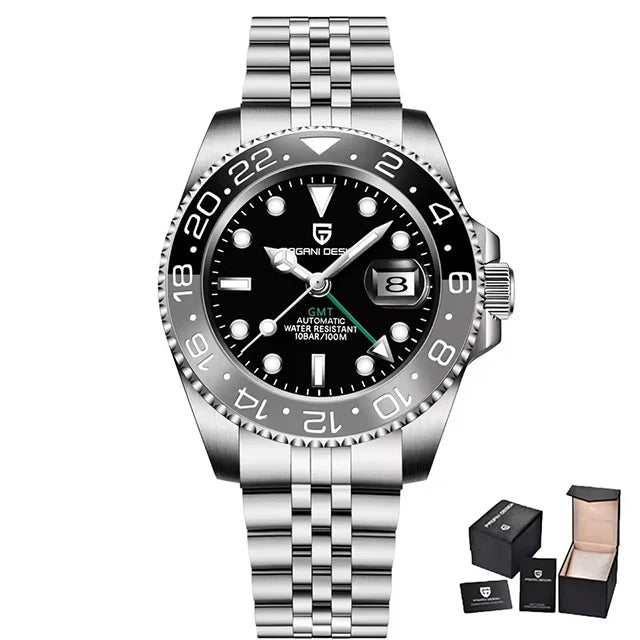 New PAGANI DESIGN Top Brand GMT Mens Wristwatch Sapphire Glass Automatic Men's Watch 100M Waterproof 40mm Men Mechanical Watches