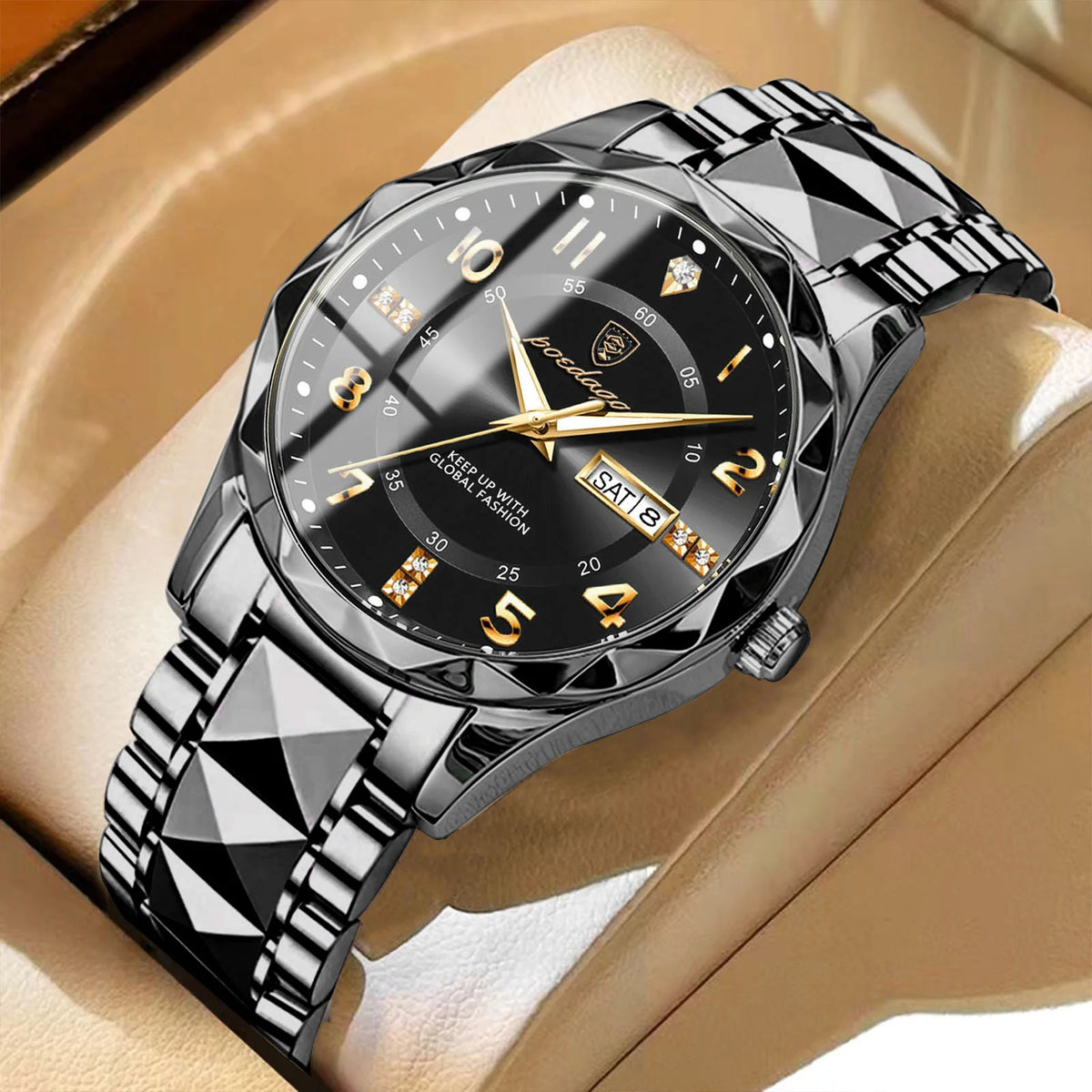 Мъжки часовник POEDAGAR Fashion Luxury, водоустойчив, със светещ циферблат, кварцов механизъм, каишка от неръждаема стомана, дата и ден от седмицата, неформален стил.