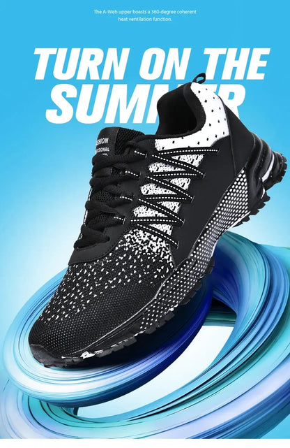 2025 Thick Soled Sports Shoes Youth Mesh Breathable Running Shoes Trend Spring Summer Korean Large Black and White Shoes walk