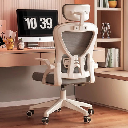 Chaise de bureau pour ordinateur, chaise de bureau ergonomique pour jeux, réglable en hauteur, pivotante, inclinable, avec soutien lombaire, appui-tête et dossier en maille.