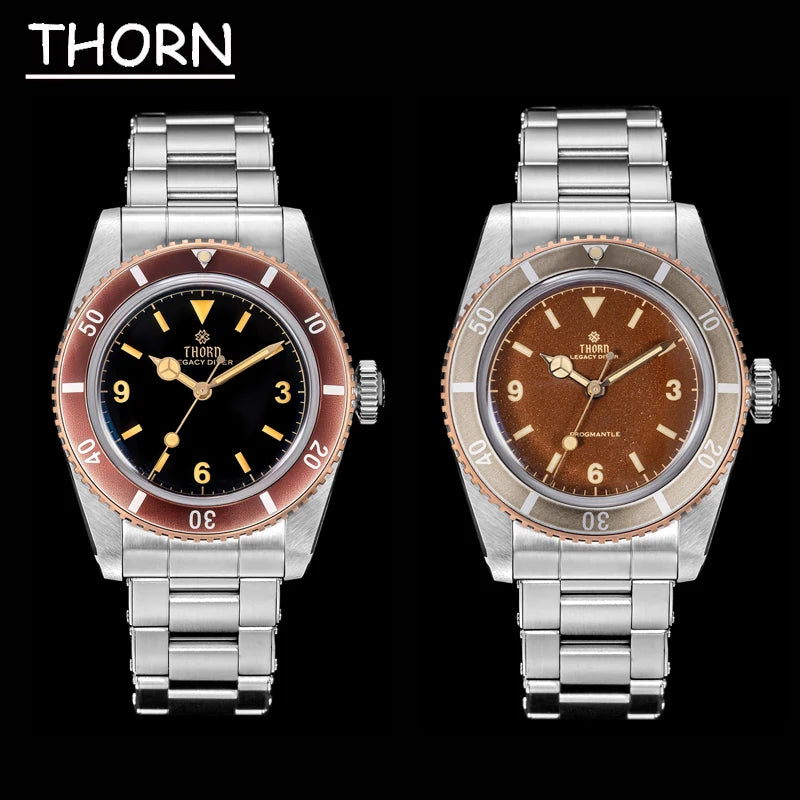 Thorn T028 Bronze Dive Watch PT5000 Automatic Movement Mechanical Watches Aluminum Bezel Sapphire 37mm Men Wristwatch