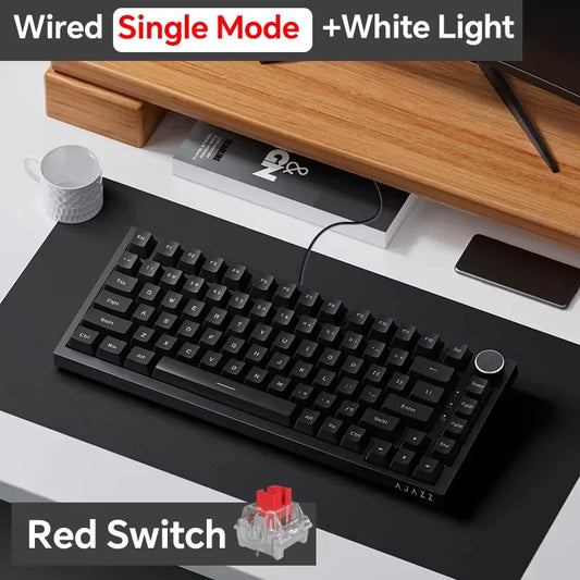 Teclado mecânico gaming Ajazz AK820/AK820Pro Bluetooth 5.1/sem fios/com ligação USB-C, teclado personalizado com botão rotativo, hot-swapping e estrutura gasket