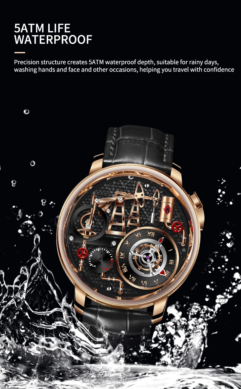 PINDU NEW TOP Quartz Watches Button oil Pump Business Men Wristwatches 45.5MM Sapphire Mirror Waterproof Leather Watch for Men