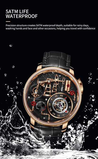 PINDU NEW TOP Quartz Watches Button oil Pump Business Men Wristwatches 45.5MM Sapphire Mirror Waterproof Leather Watch for Men