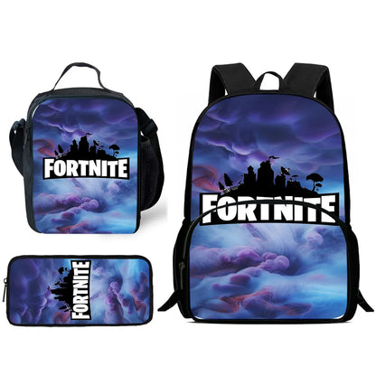 Mochilas Infantis de Design Gaming F-FortniteS com Lancheira e Estojo, Mochilas Escolares de Grande Capacidade para Meninos e Meninas, Melhor Presente