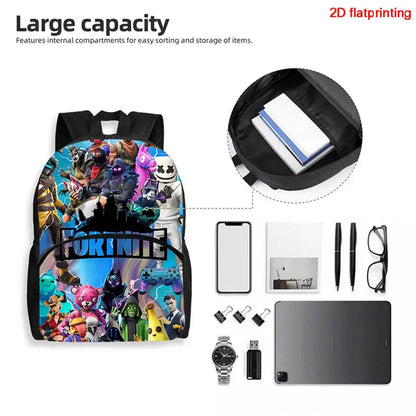2Pcs Kids School Bag Set FORTNITE Cartoon, Lightweight & Durable Backpack and Pencil Bag with Front Pocket, Boys & Girls 5-10
