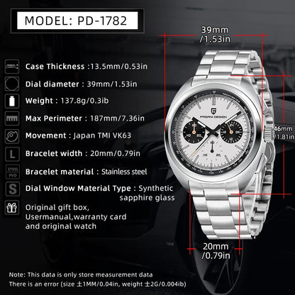 PAGANI DESIGN 2025 New Panda Dial Men Watches Luxury Quartz Watch For Men Japan VK63 Sport Chronograph Sapphire glass Wristwatch