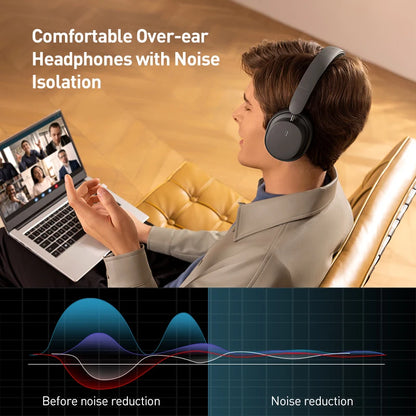 Baseus Bowie D05 Wireless Bluetooth 5.3 Headphones – HiFi Stereo Foldable 70H Battery Over-Ear Headset with Deep Bass & Dual Connection