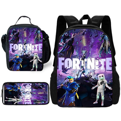 Mochila Escolar Infantil Hot Game com Lancheiras, Design-F-FortniteS, Estojos para Lápis, Mochilas Escolares para Rapazes e Raparigas, Melhor Presente