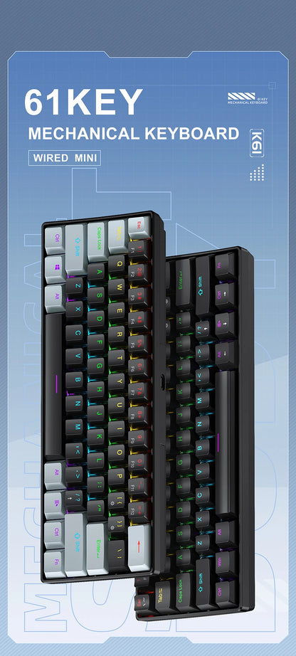 Tastiera meccanica da gaming cablata mini APAYADO K61 60% Phantom RGB, 61 tasti, switch Red/Blue, ergonomica, portatile per PC/laptop