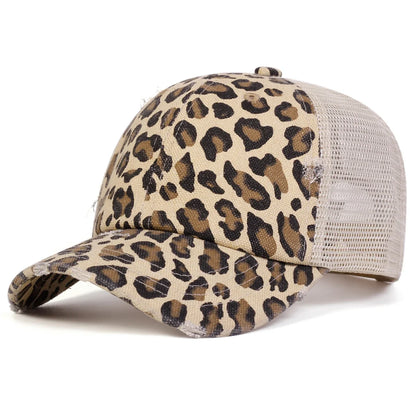 Unisex Leopard Print Hole Embroidery Baseball Net Caps Spring Autumn Outdoor Adjustable Casual Hats Sunscreen Hat Sports Cap