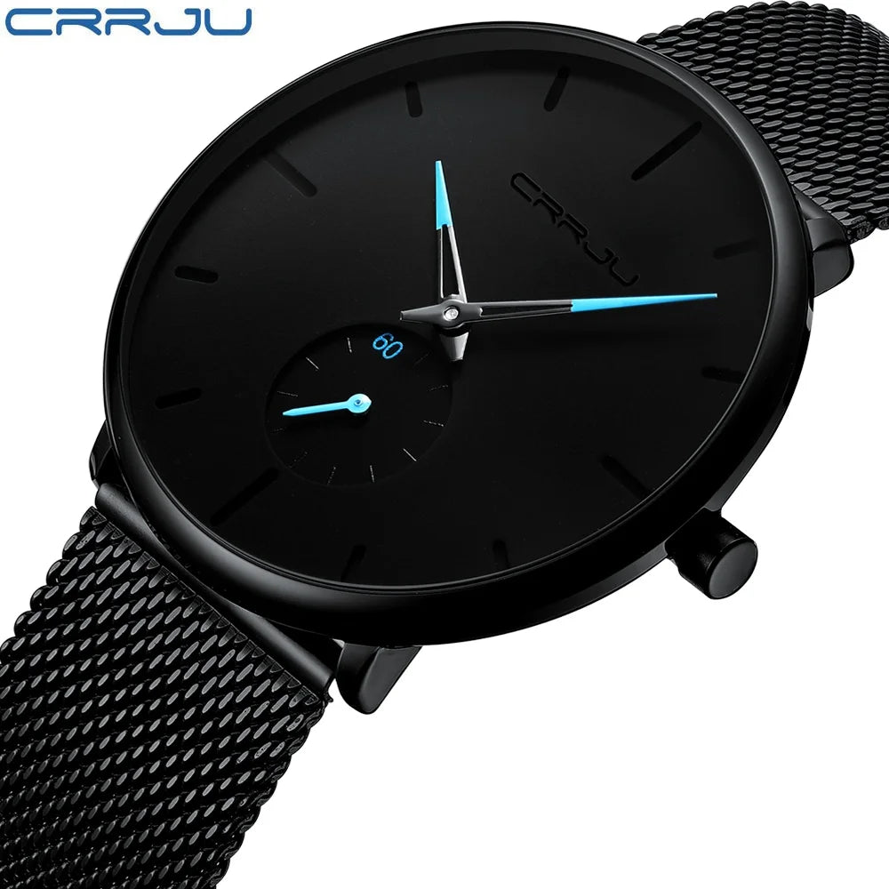 Orologio da uomo CRRJU – Orologio al quarzo di lusso, stile casual, sottile, con bracciale a maglia in acciaio, impermeabile e sportivo.