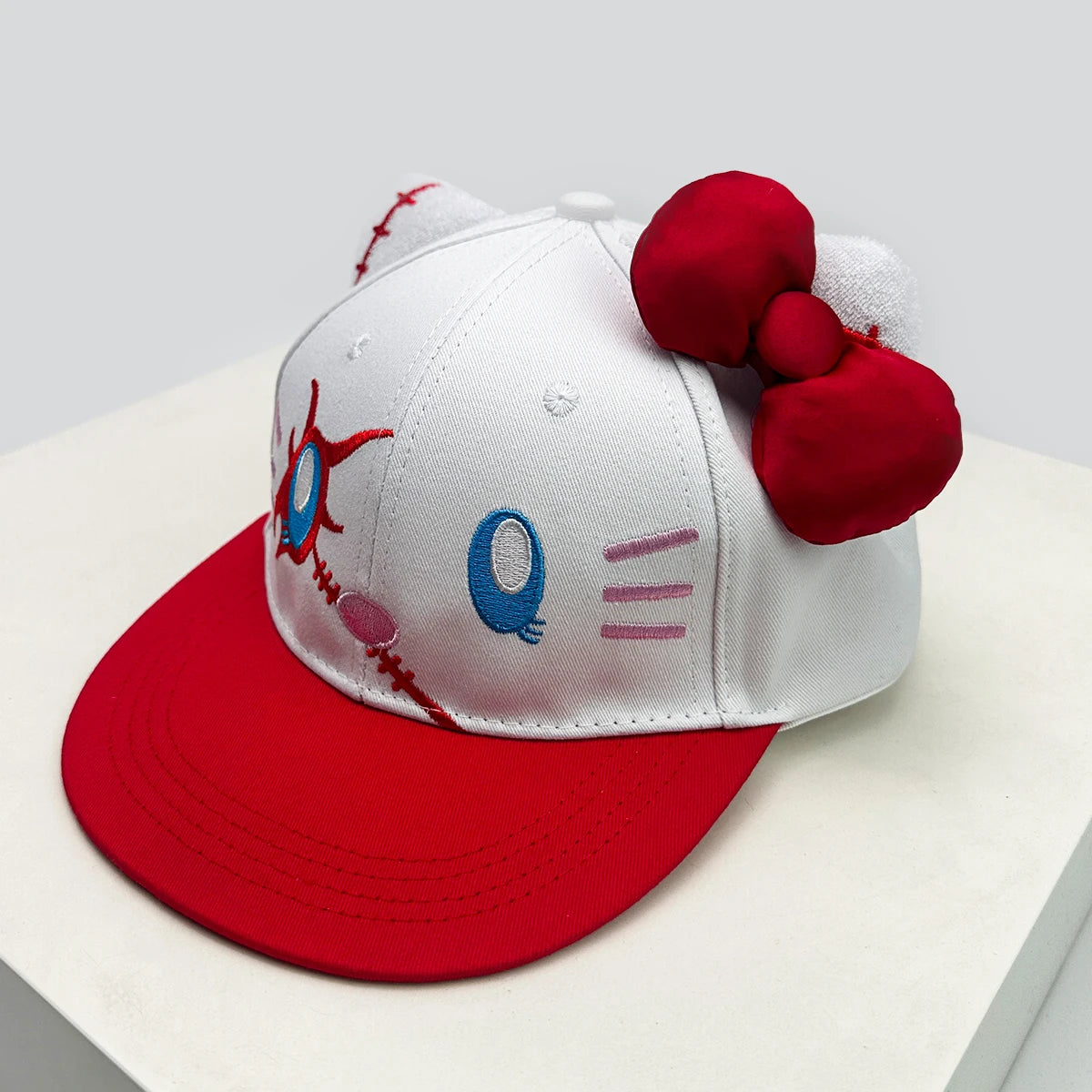Breathable Cute Sunshade Flat Eave Peaked Caps Versatile ins Fashion Niche New Unisex Funny Kitty Embroidery Bow Baseball Hats