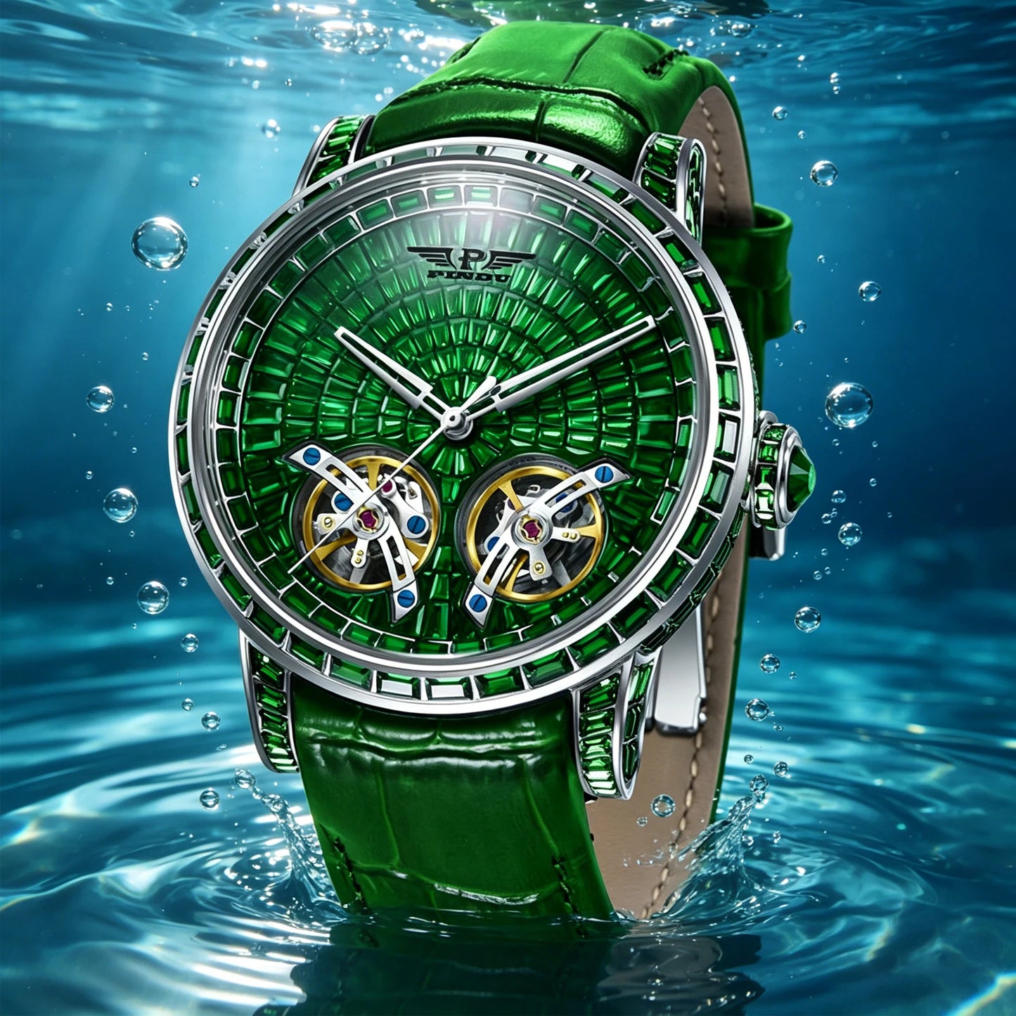 2026 PINDU Design New Diamond Mechanical Watch Men Top Luxury Double Flying Wheel Watch Sapphire Glass Waterproof Watch Leather