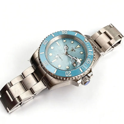 Tandorio Blue Dial 40mm Miyota 8215 PT5000 Mechanical Dive Watch Men 200M Waterproof Lume Sapphire Stainless Steel Bracelet