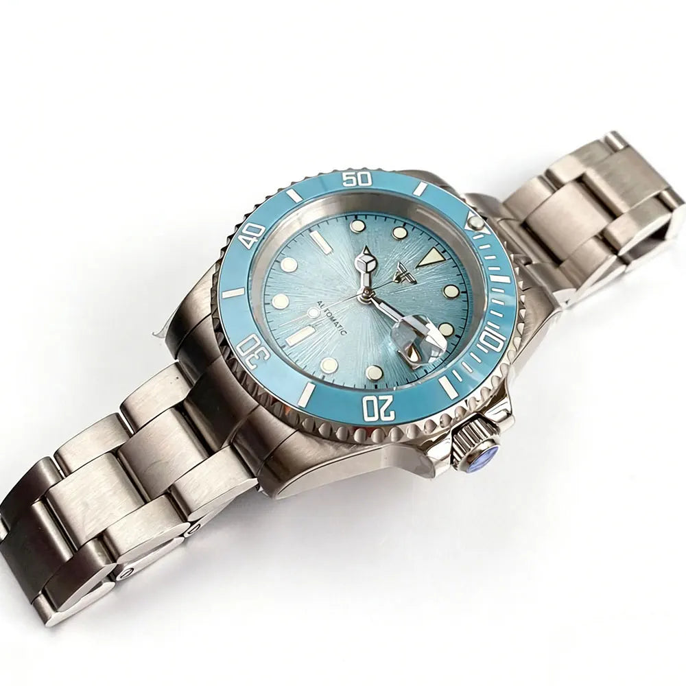 Tandorio Blue Dial 40mm Miyota 8215 PT5000 Mechanical Dive Watch Men 200M Waterproof Lume Sapphire Stainless Steel Bracelet