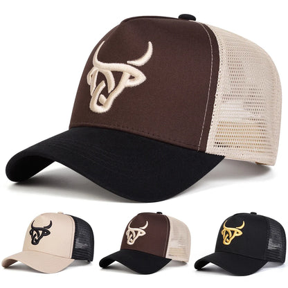 Unisex Ox Head Embroidery Baseball Net Caps Spring Summer Outdoor Adjustable Casual Hats Dad Hat Sunscreen Hat