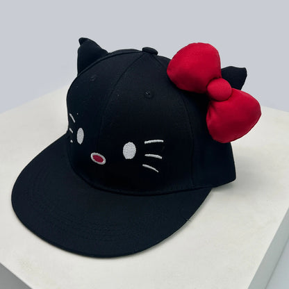 Breathable Cute Sunshade Flat Eave Peaked Caps Versatile ins Fashion Niche New Unisex Funny Kitty Embroidery Bow Baseball Hats