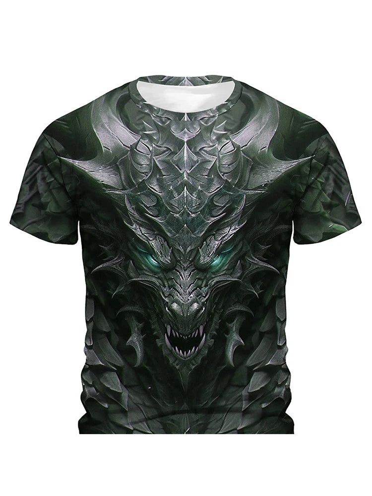Camiseta de hombre con estampado de dragón 3D, informal de verano para diario, camiseta urbana de hombre para deportes al aire libre, manga corta, moda urbana
