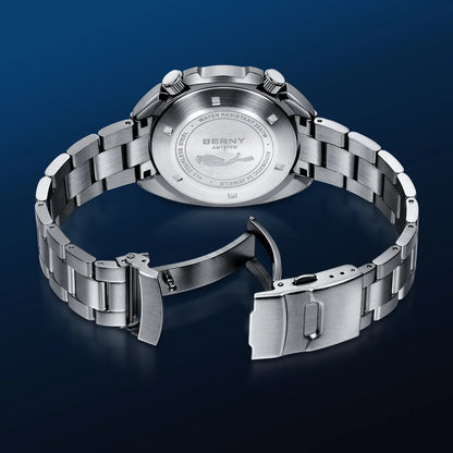 BERNY Automatic Dual Crown Diver Watch For Men Super Luminous Miyota 8215 Sapphire Swim Sport 20ATM Mechanical Men's Dive Watch