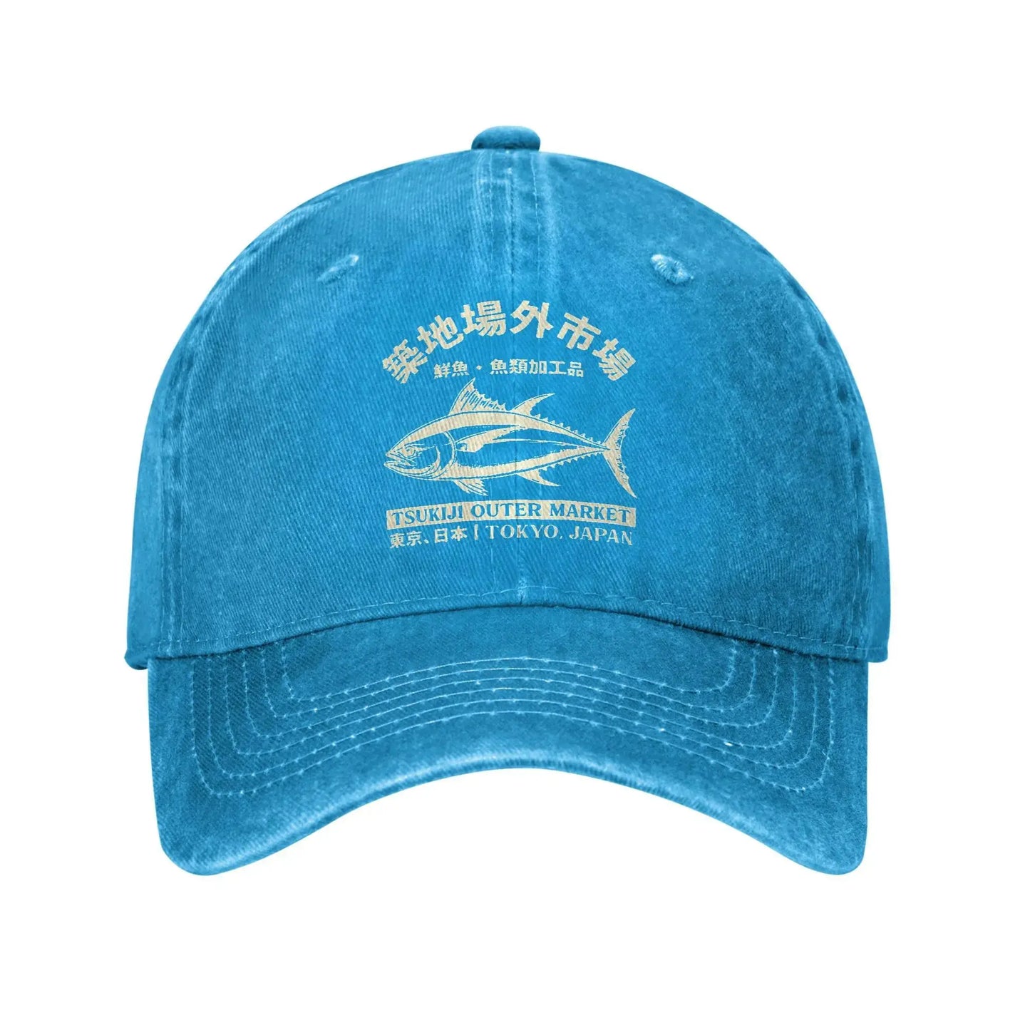 Japanense Tsukiji Fish Market Washed Tokyo Japan Baseball Cap Sun High Quality Washed Trucker Hat Female Male Snapback Cap