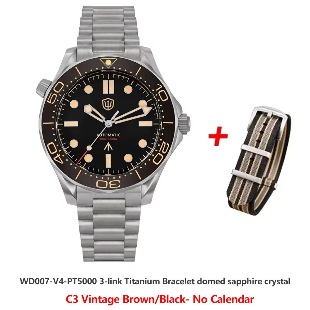 Watchdives WD007 V4 Titanium NTTD Dive Watch PT5000 Automatic Movement Sapphire Super Luminous Domed Crystal 42mm Men Watches