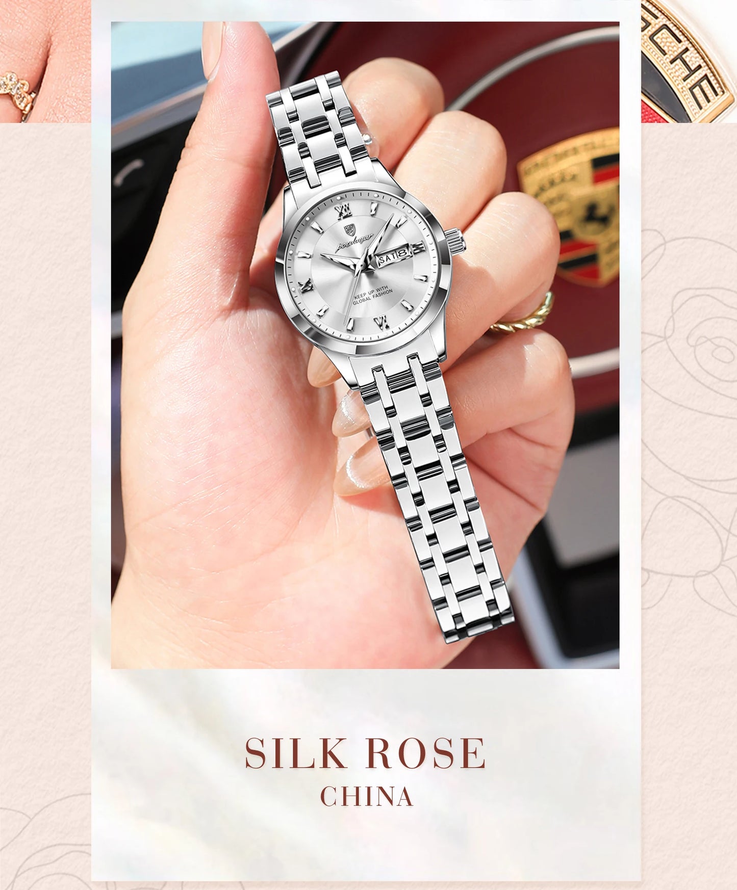 POEDAGAR Luxury Elegant Woman's Watches Luminous Waterproof Stainless Steel Ladies Wristwatch Quartz Week Date Women Watch Reloj