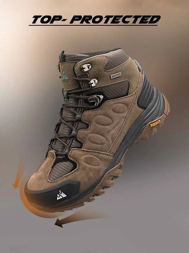 HIKEUP Botas de senderismo altas para hombre, calzado de invierno para exteriores con cordones, antideslizantes, deportivas y casuales, botas de trekking de ante cálidas para hombre