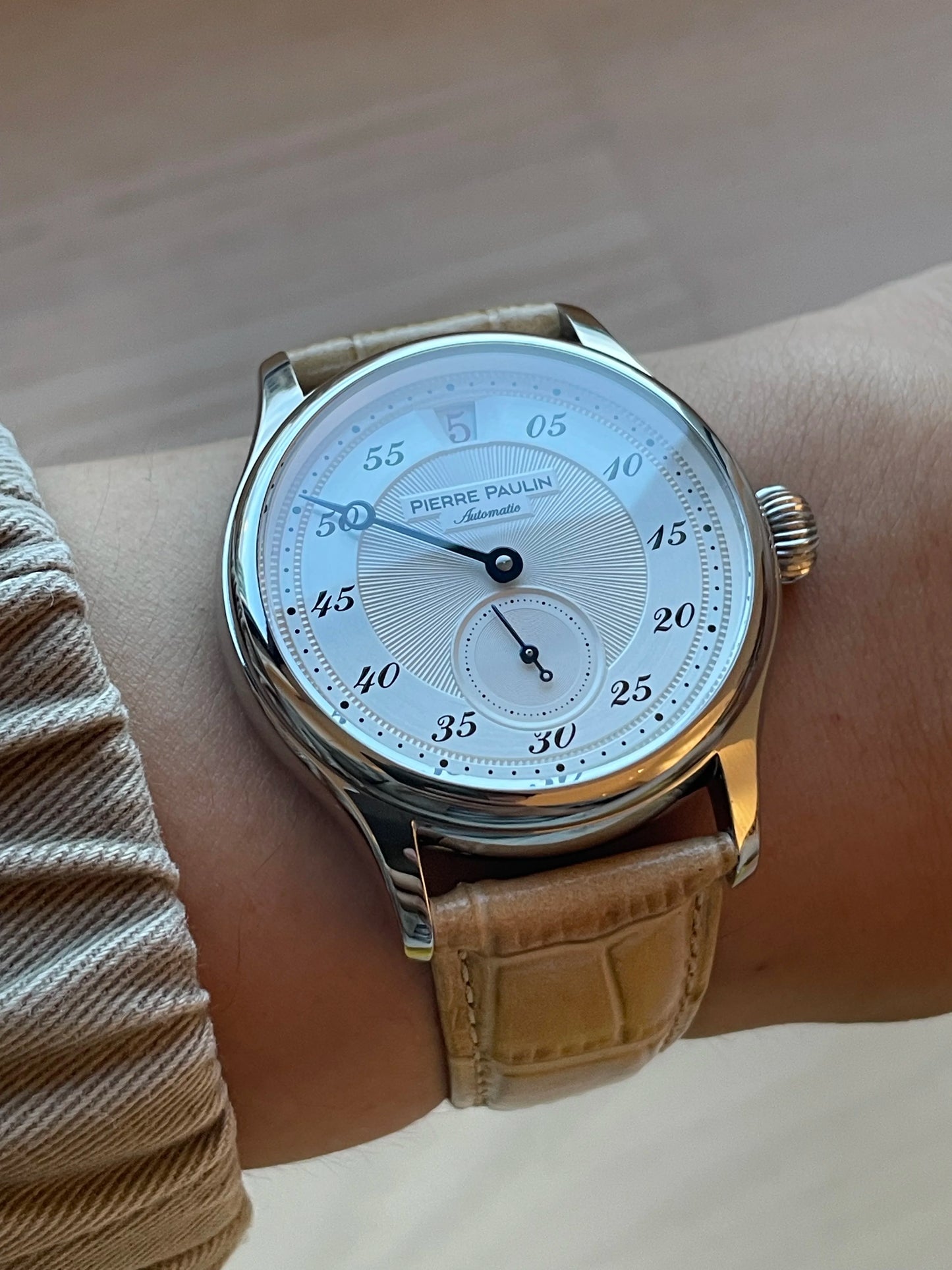 42mm PIERRE PAULIN Jumping Hour Watch Men's Salmon Dial Sapphire Watch For Men Automatic Mechanical Wristwatch Relogio Masculino