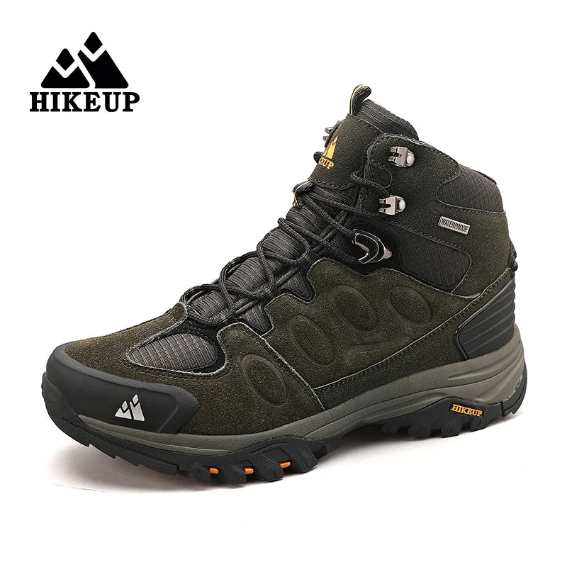 HIKEUP Botas de senderismo altas para hombre, calzado de invierno para exteriores con cordones, antideslizantes, deportivas y casuales, botas de trekking de ante cálidas para hombre