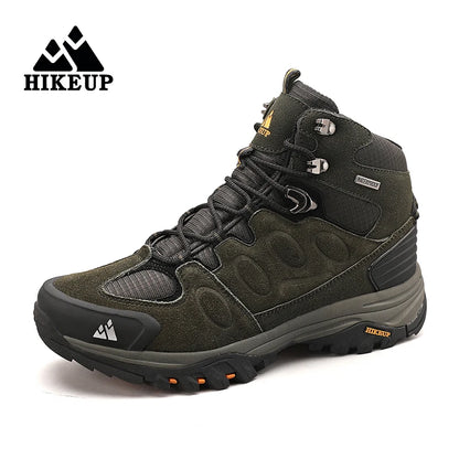 HIKEUP Botas de senderismo altas para hombre, calzado de invierno para exteriores con cordones, antideslizantes, deportivas y casuales, botas de trekking de ante cálidas para hombre