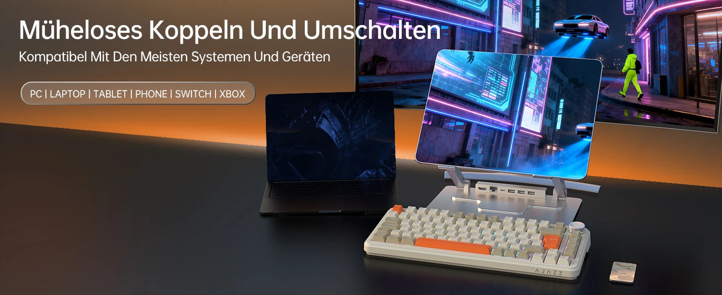 German Version Ajazz Ak820 Gaming Mechanical Keyboard, German Keyboard, Iso-De Layout Qwertz Hot-Swappable Volume Knob, Holiday Gift